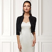baratos envoltórios de convidados de casamento-Bolero Feminino Envolvimento de Mãe Envolvimentos Básicos Casacos  Jaquetas Elegante Manga 3/4 de Comprimento Chiffon Casamento de Convidados Envolvimentos Com Cor Pura Para Festa Noite Primavera e