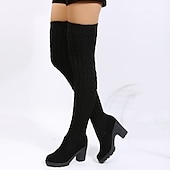 cheap Fashion Boots-Women&#039;s Over-the-Knee Knitted Sock Boots with Chunky Heel – Stylish and Comfortable Winter Footwear for Casual Wear