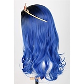 cheap Party Wigs-Kids Girls Topcosplay Blue Wig Long Wavy Carnival Costume Cosplay Wig with Black Roots for Dress Up Party