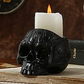 お買い得  ハロウィンの吊るし飾りとテーブルトップ装飾-ハロウィーンの頭蓋骨樹脂キャンドルホルダー - スケルトンキャンドルスティックハロウィーンデコレーション（キャンドルは含まれません）