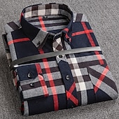 economico camicie di flanella-Per uomo Tartan Camicia Camicia elegante Camicia di flanella Sopracamicia Manica Lunga Camicia Colletto Collo ripiegato Lavoro Casuale A B C D E Bottonato Abbigliamento Affari Semplice