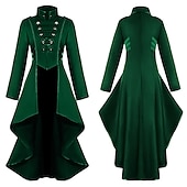 cheap Outerwear-Retro Vintage Punk &amp; Gothic Medieval Coat Masquerade Tuxedo Vampire Plague Doctor Formal Style Vintage Style Solid Colored Fancy Dress Men's Women's Steampunk Christmas Halloween Carnival Party