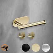 economico Set di accessori da bagno-Porta carta igienica&amp;amp; Set di 2 ganci da parete accessori da bagno autoadesivi per montaggio a parete in acciaio inossidabile (nero / dorato / argentato)