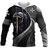 abordables Sweats à capuche pour hommes-Homme Graphic Chevaliers templiers Sweat à capuche Sweats à Capuche Sweat-shirt Sweat à capuche manche longue Sweat à capuche Capuche Design 3D effet Travail du quotidien Fin de semaine Blanc + gris