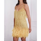 billiga Klänningar-Glada 20-talet 1920-talet Flapper-klänning Klänningar Den store Gatsby Tofs Fjäder Tofs Fjädrar Dam Maskerad Bröllop Bröllopsgäst Fest / afton Vuxen Klänning Hemkomstklänningar