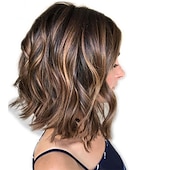 cheap Human Hair Lace Front Wigs-Human Hair 13x4 Lace Front Wig Short Bob Brazilian Hair Wavy Multi-color Wig 130% 150% Density with Baby Hair Natural Hairline  Pre-Plucked For Women Short Human Trendiest Haircuts