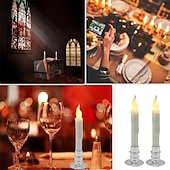 abordables Luces de velas-6/12 Uds velas led luces 6,5 pulgadas 16,5 cm velas cónicas led sin llama blancas velas cónicas colgantes que funcionan con pilas candelabros de batería parpadeantes para fiesta iglesia halloween