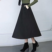 olcso Sima szoknyák-női szoknya lenge munkaszoknyák midi szoknyák zseb egyszínű utcai napi elegáns divat utcai viselet alkalmi fekete borszürke