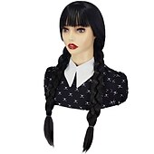 cheap Movie Character Wigs-Wednesday Addams Wigs Wig with Bangs Long Pigtails Wig for Women Girls Addams Family  Hair Wig for Cosplay Party Wigs Halloween Wigs