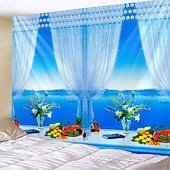 Недорогие Тапестри́ на океа́нском пляже-Window Landscape Wall Tapestry Art Decor Blanket Curtain Hanging Home Bedroom Living Room Decoration Coconut Tree Sea Ocean Beach