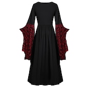 abordables Conjuntos-Conjuntos con vestido medieval con mangas acampanadas de encaje tatuaje gargantilla collar 2 piezas retro vintage punk estilo gótico brujas trajes mujer cosplay disfraz carnaval fiesta casual diario