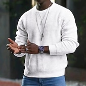 billiga tröja för män-Herr Tröja Pullover tröja Ribbad Virkad Sticka Beskuren Stickat Ensfärgat Rund hals Stylish Grundläggande Utomhus Dagligen Kläder Höst Vinter Svart Vit S M L
