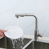 economico Rubinetti per lavello-rubinetto della cucina, maniglia singola in acciaio inossidabile 304 un foro nichel spazzolato estraibile / pull-down / beccuccio standard centerset rubinetti da cucina contemporanei minimalisti /