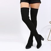 cheap Fashion Boots-Women&#039;s Over-the-Knee Knitted Sock Boots with Chunky Heel – Stylish and Comfortable Winter Footwear for Casual Wear