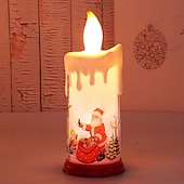 economico Luci regalo di Natale-Candela di Natale Senza Fiamma LED Candele a Colonna Lampade per Natale con Decalcomania di Babbo Natale per Decorazioni di Natale a Casa.