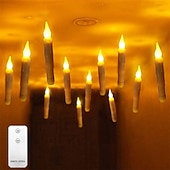 baratos Luzes de velas-12 peças velas flutuantes de natal com controle remoto led velas sem chama penduradas castiçais sem chama velas de led com ganchos cintilantes operados por bateria para halloween igreja natal natal