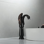 cheap Classical-Antique Bathroom Sink Mixer Faucet, Washroom Basin Taps Brass Swan Shape Copper Electroplated Finish Vintage Style Single Handle One Hole Water Taps with Cold Hot Hose