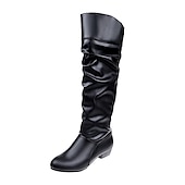 olcso Slouch Boots-női térdig érő gogo csizma - retro lapos sarkú divatcipő bulikra, fesztiválokra és mindennapi stílusra