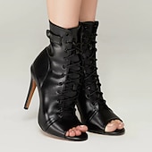 preiswerte Tanzstiefel-Schwarze Tanzstiefel mit Schnürung und Peep-Toe für Damen mit Stilettoabsatz, stylische High Heels für Standard- und lateinamerikanische Tänze