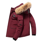 economico Piumini e parka da uomo-Per uomo piumino Piumino Parka Colletto di pelliccia Ufficio Da tutti i giorni Lungo Casual quotidiano Informale Tenere al caldo Inverno Colore puro Nero Bianco Rosso Piumino