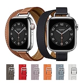رخيصةأون عصابات Apple Watch-جولة مزدوجة متوافق مع Apple Watchband 38 مم 40 مم 41 مم 42 مم 44 مم 45 مم 49 مم مشبك معدني قابل للتعديل جلد اصطناعي استبدال حزام الساعة إلى iwatch Ultra 2 Series 9 8 7 SE 6 5 4 3 2 1