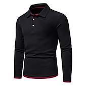 cheap Men&#039;s Classic Polo-Men&#039;s Polo Shirt Golf Shirt Casual Daily Classic Collar Button Down Collar Long Sleeve Casual Color Block Button Front Spring &amp; Summer Regular Fit Black White Navy Blue Light Grey Polo Shirt