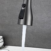 お買い得  キッチン用水栓金具-プルアウトスプレー付きキッチン蛇口、シングルハンドル1穴回転式電気メッキプルアウト/プルダウン/標準スパウト/トール/ハイアークセンターセットモダンコンテンポラリースタイルキッチンタップ