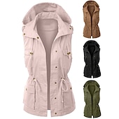 tanie Kamizelki-damska z kapturem wojskowy anorak safari Utility sznurek cargo kamizelka kurtka zimowa trencz top outdoor termiczny ciepły wiatroszczelny multi-kieszenie zieleń wojskowa różowy czarny wędkarstwo wspinaczka podróże