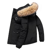 economico Piumini e parka da uomo-Per uomo piumino Piumino Parka Colletto di pelliccia Ufficio Da tutti i giorni Lungo Casual quotidiano Informale Tenere al caldo Inverno Colore puro Nero Bianco Rosso Piumino