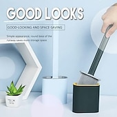 levne WC štětka-sada silikonového WC kartáče a držáku, revoluční flex WC kartáč, hloubkový čistič koupelnového WC kartáče a rychleschnoucího držáku, protiskluzová dlouhá plastová rukojeť