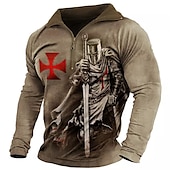 billiga 3D-tröjor för män-Herr Unisex Tempelriddare Grafiska tryck Tröja med dragkedja Tröja Kvartströja med dragkedja Långärmad Tröja Halv dragkedja Designer Ledigt Stor och hög 3D-tryck Dagligen Sport Dragkedja Mönster Vår