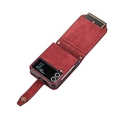 Χαμηλού Κόστους Samsung Θήκη-τηλέφωνο tok Για Samsung Galaxy Z Flip 6 Z Flip 5 Z Flip 4 Z Flip 3 Θήκη κάρτας πορτοφολιού Φορητά Φερμουάρ με αφαιρούμενο χιαστί λουράκι Μονόχρωμο PU δέρμα