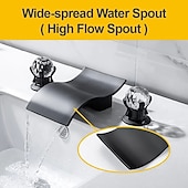 cheap Multi Holes-Bathroom Sink Faucet with Two Crystal Knob Handles Waterfall Matte Black/Chrome Deck Mounted Widespread 3 Holes Bathroom Faucets for Bathtub or Sink