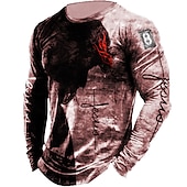 billiga Vintage T-shirts-Herr Djur Templarkorset Grafiska tryck T-shirt nödställd t-shirt Långärmad T-shirt 3D-tryck Rund hals Skjorta Vintage Designer Lättvikt Utomhus Dagligen Helgdag Gul Rubinrött Blå Vår &amp; Höst Kläder S