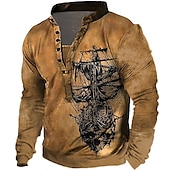 halpa miesten henley villapaidat-Miesten Sukupuolineutraali Merellinen Graafiset tulosteet Vene College Aja sivuun Button Up -huppari Pitkähihainen Villapaita Pystykaulus Katutyyli Suunnittelija Vapaa-aika 3D-tulostus Päivittäin