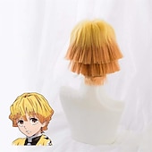 levne Anime paruky-agatsuma zenitsu paruka démon zabiják cosplay paruka žlutá gradient oranžová kudrnaté krátké vlasy pro muže halloween paruky