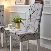 abordables Couverture de chaise de salle à manger-Housse de chaise de salle à manger géométrique 1 pièce, housse de siège extensible, housse de protection de chaise pour salle à manger, mariage, décoration de Noël