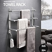 cheap Towel Bars-3-Tier Towel Rail with Hooks for Bathroom Wall Mounted Stainless Steel Towel Bar Brushed Nickel Towel Rack Rustproof Towel Bar 40/50/60CM(Silvery)