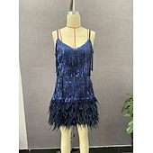 billiga Klänningar-Glada 20-talet 1920-talet Flapper-klänning Klänningar Den store Gatsby Tofs Fjäder Tofs Fjädrar Dam Maskerad Bröllop Bröllopsgäst Fest / afton Vuxen Klänning Hemkomstklänningar