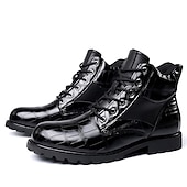 cheap Combat Boots-Men&#039;s Brown Faux Leather Lace-Up Boots with Crocodile Pattern and Rugged Sole, Stylish and Durable for Outdoor and Casual Wear