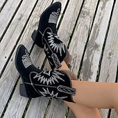 cheap Cowboy &amp; Western Boots-Women&#039;s Vintage Suede Cowboy Boots - Comfortable Western Style Mid-Calf Boots for Outdoor and Casual Wear