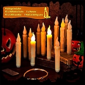 baratos Luzes de velas-12 peças velas flutuantes de natal com controle remoto led velas sem chama penduradas castiçais sem chama velas de led com ganchos cintilantes operados por bateria para halloween igreja natal natal