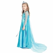 preiswerte Märchen-Motto-Kleider-kinder mädchen elsa gefroren kostüm kleid cartoon einfarbig a linie kleid party blau maxi langarm prinzessin schöne kleider herbst winter regular fit 3-10 jahre