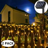 levne LED pásky-solární provazová světla venkovní 2 balení led pohádková řetězová světla 20/12/7m 200/100/50 led zahradní dekorace el 5mm solární panel 2ks teplé bílé studené bílé rgb sváteční světla venkovní párty dovolená solární napájení