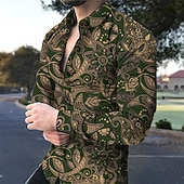 billige Etnisk mønster-Herre Blomstret Skjorte Boho skjorte Skjorte med knapper Langermet Mote Designer Fritid utendørs Avslappet Daglig Sommer Vår Aftæpning Trykt mønster Knapp ned Svart Militærgrønn Rød Navyblå