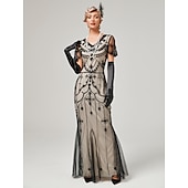 economico Abiti degli anni '20-Anni Ruggenti Anni 1920 Lunghezza alla caviglia Vestito Abito da sera Abito da Ballo Normale Maniche corte Il grande Gatsby Charleston Invitato al matrimonio Paillettes Scollo a V Costume Per donna
