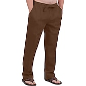 cheap Classic-Men&#039;s Linen Pants Trousers Summer Pants Drawstring Elastic Waist Front Pocket Plain Comfort Soft Casual Daily Cotton Blend Fashion Classic Gray Green White