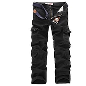 お買い得  カーゴパンツ-男性用 カーゴパンツ 戦闘ズボン ズボン マルチポケット 平織り 全長 カジュアル ブラック カーキ色 マイクロエラスティック