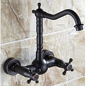 cheap Kitchen Faucets-Retro Style Utility Sink Black Laundry Faucet, Wall Mount High Arc Two Handles Two Holes Wash Basin Tap with Hot and Cold Water Hoses, Laundry Tub Pot Filler Commercial Faucet