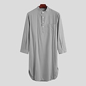 billiga Morgonrockar-Herr Pyjamas Vardagsklädsel Nattlinne Sovkläder 1 st Ren färg Mode Komfort Mjukt Hem Säng Polyester Andningsfunktion Rund hals Långärmad Grundläggande Höst Vår Blå Grå